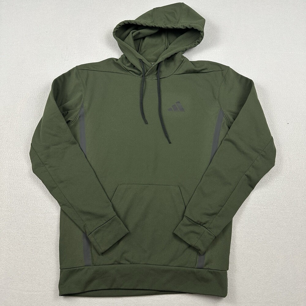 Adidas Hoodie Men Small Olive Performance Training Pullover Logo Sweatshirt S